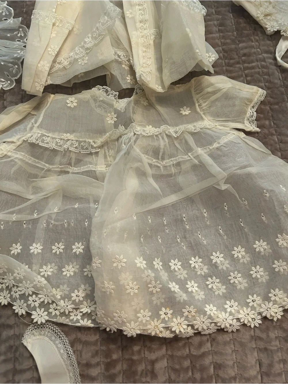 Vintage-Inspired Cream Lace Baby Layette Set - Elegant Home Accents